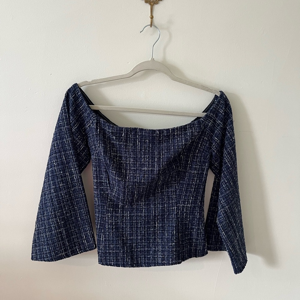 Zara Navy Blue Off-Shoulder Blouse